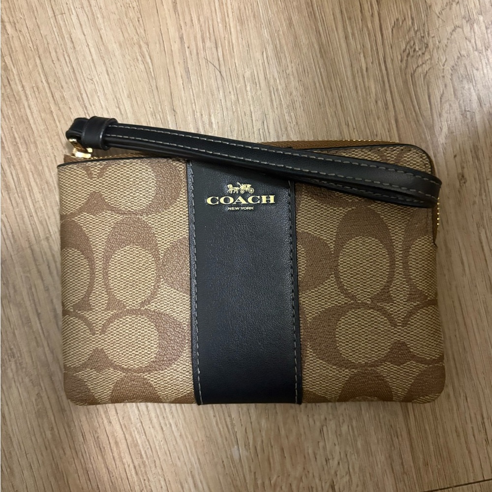 Coach Signature Brown and Black Wristlet